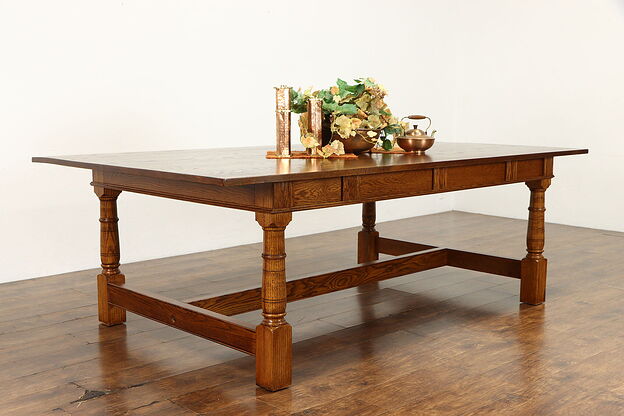 Traditional Oak 8' Vintage Dining, Library or Conference Table #38402 photo