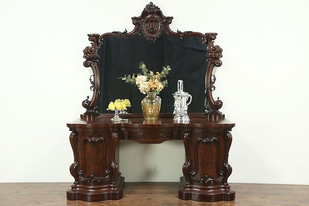 Carved Mahogany Antique 1860 Sideboard, Server or Console, Scotland #28785 photo