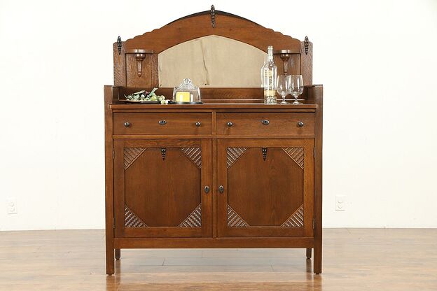 Art Deco Oak English Sideboard, Server, Bar Cabinet, Buffet, Mirror  #31011 photo