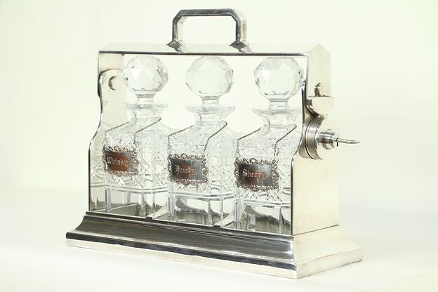 Tantalus Antique Silverplate Cut Crystal Decanter Set, England #29098 photo