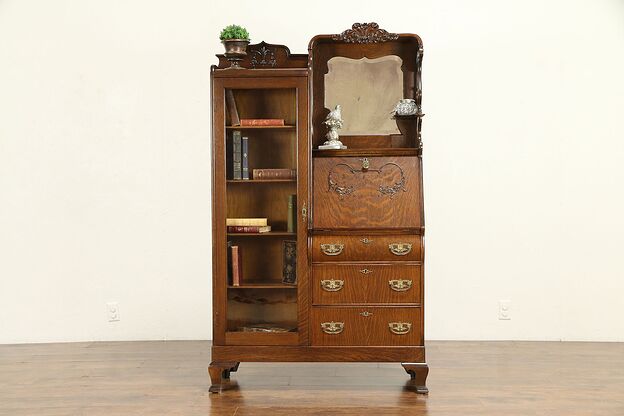 Victorian Oak 1900 Antique Side by Side Secretary Desk & Bookcase #30857 photo