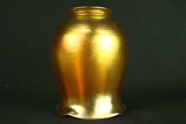 Stueben Signed Antique Gold Aurene Fluted Art Glass Shade photo