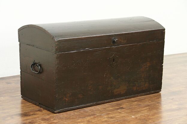 Dome Top Pine Antique 1840 Immigrant Trunk or Blanket Chest  #28738 photo
