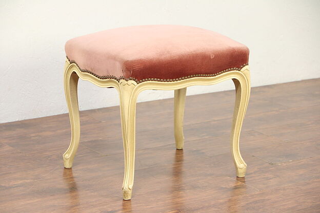 Ivory Painted Italian Vintage Bench, Rose or Pink Velvet #29632 photo