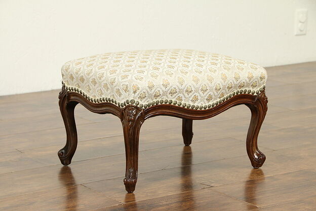 French Antique Hand Carved Walnut Footstool #31864 photo