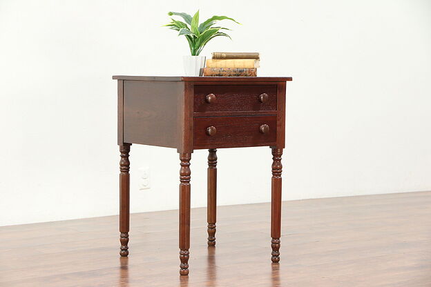 Walnut Antique 1835 Lamp or End Table or Nightstand, 2 Drawers #29974 photo