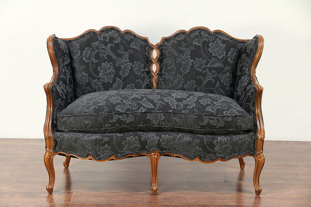 Country French Vintage Fruitwood Settee or Loveseat, Newly Upholstered #29311 photo