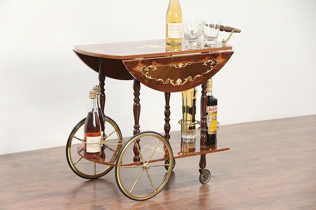 Italian Marquetry Vintage Bar Cart, Tea, Beverage or Dessert Trolley #29323 photo