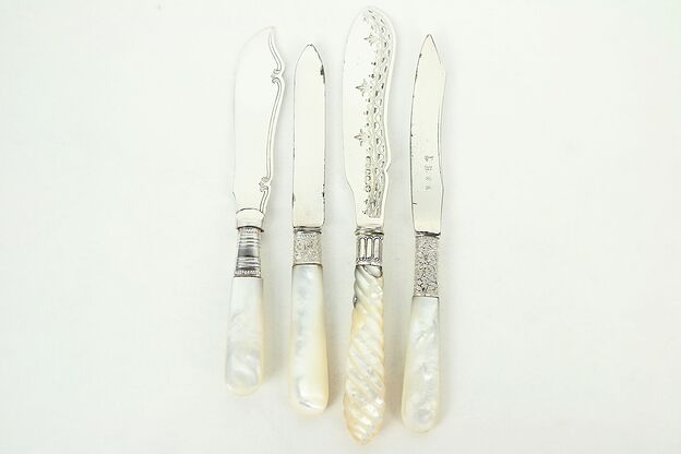 Group of 4 Antique Pearl Handle Cheese, Fruit or Appetizer Knives #28899 photo