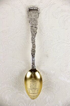 Ohio Sterling Silver Antique 1900 Souvenir Spoon, Cincinnati Fountain, Seal photo