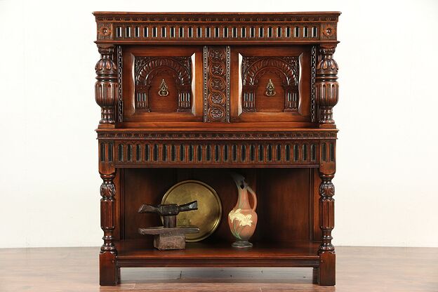 English Renaissance Antique Walnut China Cabinet, Signed Kittinger #29556 photo