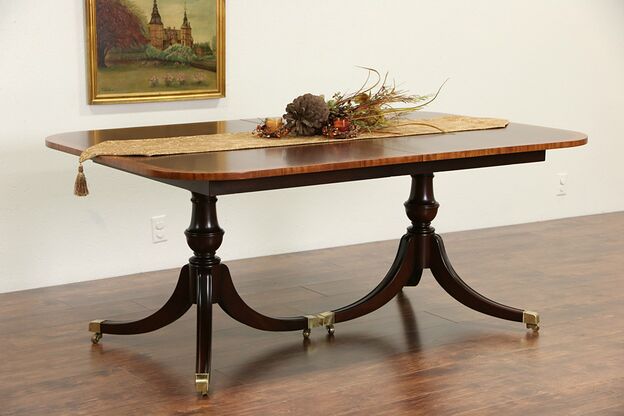 Banded Mahogany Vintage Double Pedestal Dining Table, No Leaves photo