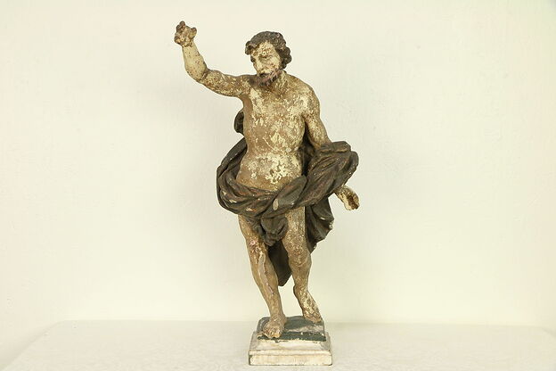 Statue of St. John, Antique 1600's Carved Wood Sculpture, Original Paint #30369 photo
