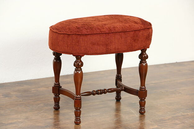 Oval Footstool or Small Bench, 1920's Vintage, New Upholstery photo
