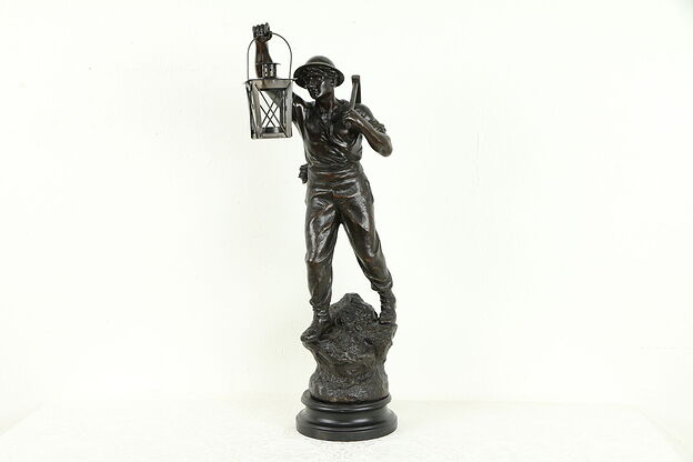 Coal Miner with Pickax, Antique 1900's French Statue, Signed J. Becox #31315 photo