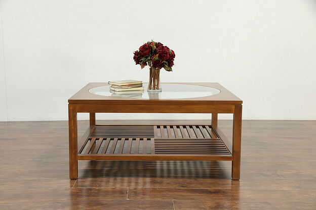 Stickley Signed Cherry & Glass Vintage Square Coffee Table, Dated 2001 #30054 photo