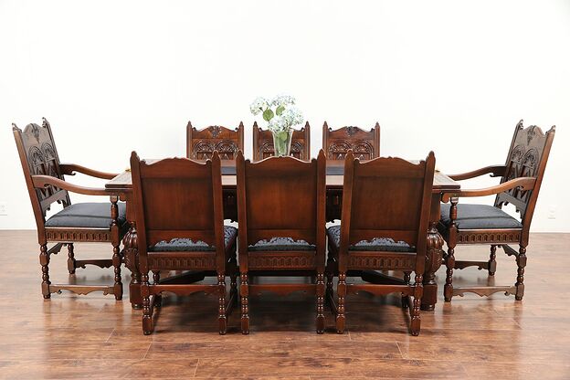 English Renaissance Antique Dining Set, Table, 8 Chairs, Signed Kittinger #29557 photo