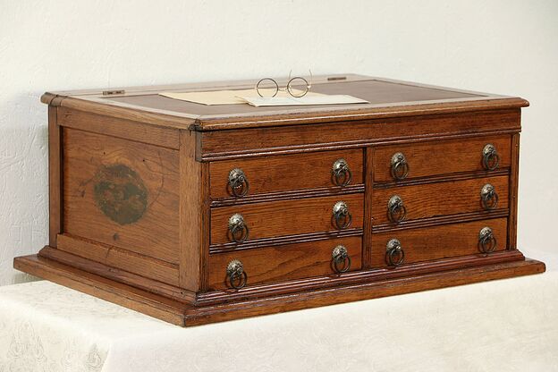 Victorian Oak 6 Drawer Spool Cabinet & Desk, Jewelry Chest, Merrick #29765 photo