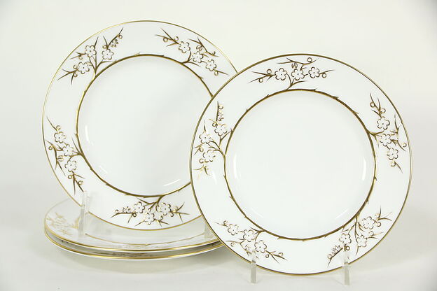 Set of Four 6 1/4" Lunch Plates, Spode Blanche de Chine Pattern, Gold and White photo