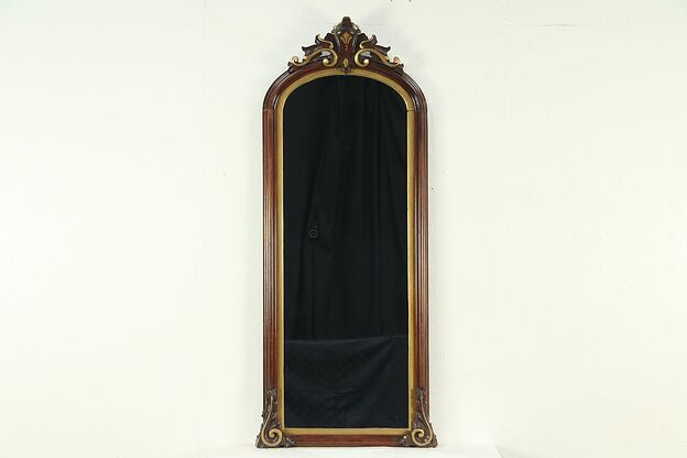Victorian Antique 1860's Hand Carved Walnut Hall Mirror #29029 photo