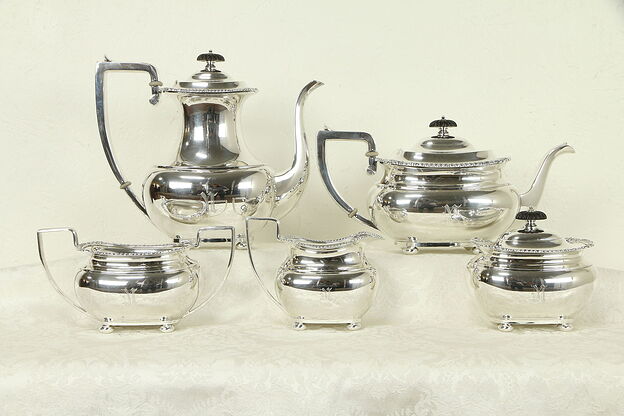 Sterling Silver Antique Georgian Style 5 Pc Tea & Coffee Set, M Signed WC #30842 photo