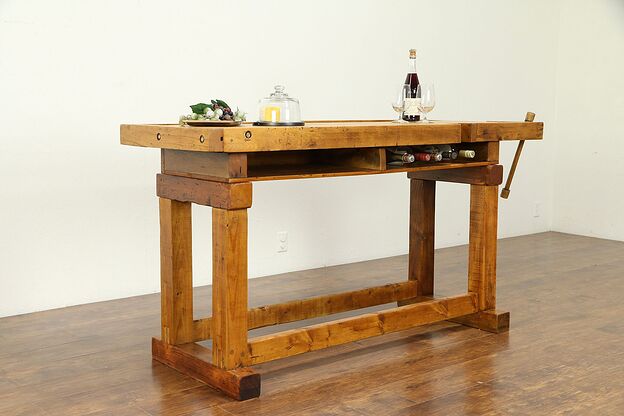 Carpenter Antique Workbench, Kitchen Island, Wine & Cheese Table #30990 photo