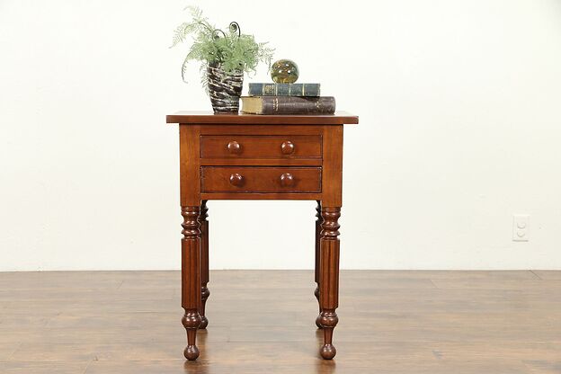 Empire Antique 1820 Cherry Nightstand or Lamp Table, 2 Drawers, Ohio  #31014 photo