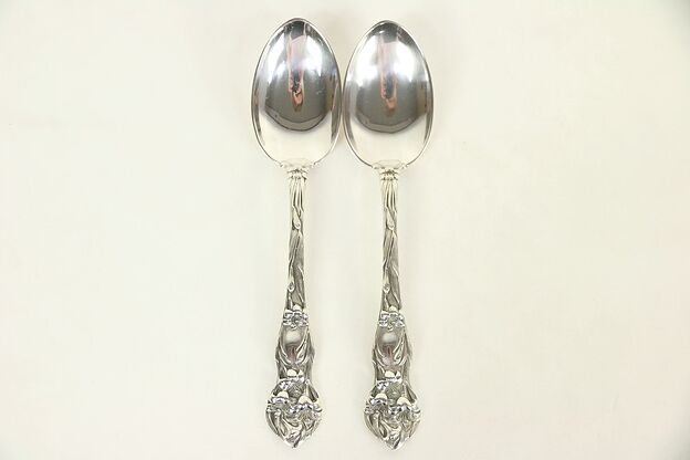 Pair of Victorian Antique Sterling Silver Serving or Soup Spoons #29366 photo
