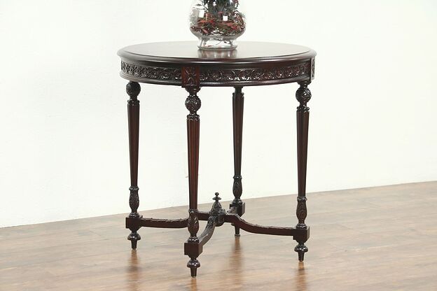 Mahogany Louis XVI Carved 1915 Antique Hall Center or Lamp Table #28602 photo
