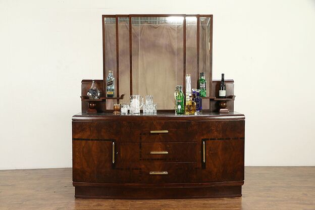 Art Deco Antique Italian Rosewood Sideboard, Server, Back Bar, Marble #31577 photo