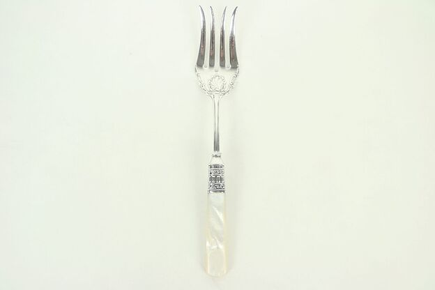 Pearl Handle Antique Serving Fork, Sterling Shank, England #28892 photo