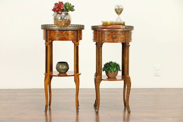 Pair of Antique Italian Tulipwood Marquetry Nightstands or End Tables #30511 photo