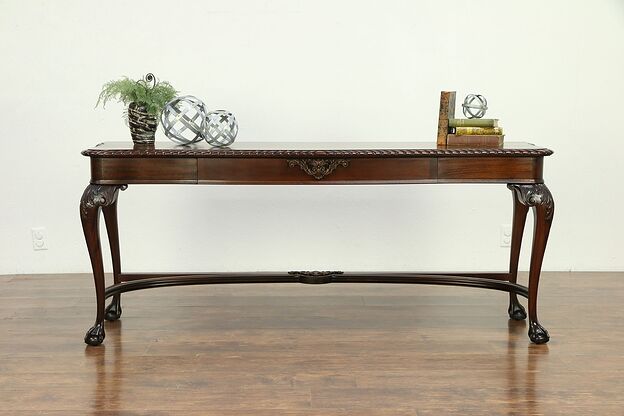 Georgian Mahogany Antique Hall Console or Sofa Table, Carved Claw Feet #30675 photo