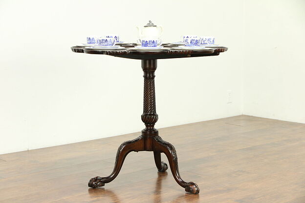 Georgian Design English Antique Carved Mahogany Tilt Top Tea Table #30679 photo