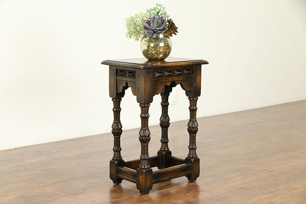 Oak English Tudor 1910 Antique Chairside Table, Stand or Pedestal #31306 photo