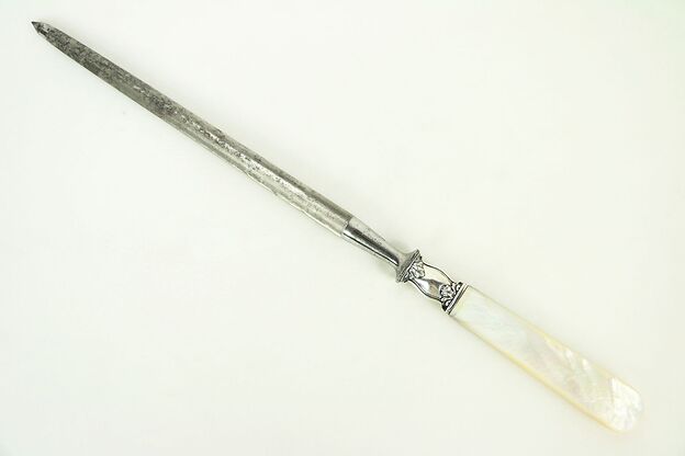 Pearl Handle Antique Knife Honer or Sharpener, Sterling Silver Shank #28895 photo