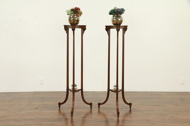 Pair of Carved Pine Vintage Pedestals or Fern Stands, Johan Tapp #31523 photo