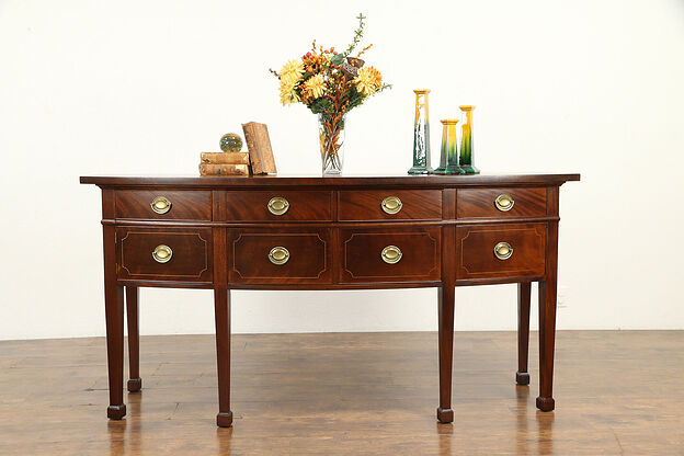 Georgian Design Vintage Mahogany Bow Front Sideboard, Server or Buffet #32032 photo