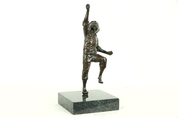 Bronze Vintage Sculpture of a Running Boy, Marble Base photo