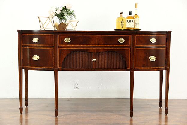 Georgian Style Vintage Banded Flame Mahogany Sideboard, Server or Buffet photo