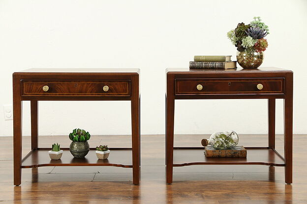Pair of Banded Flame Mahogany End Tables or Nightstands, Southampton #31722 photo