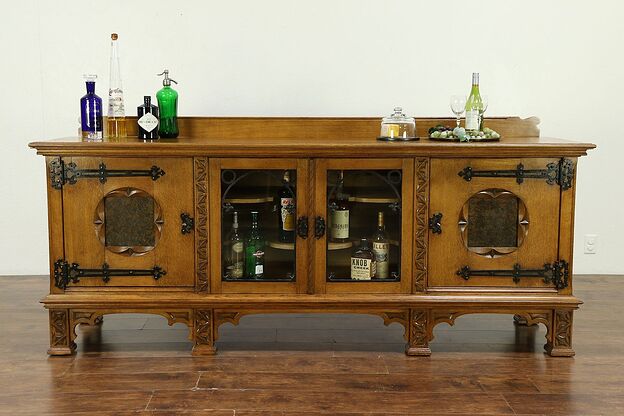 Oak Gothic Carved Dutch Antique Sideboard, Server or TV Console Cabinet #30638 photo