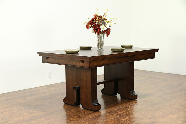 Art Deco Oak Vintage Scandinavian Dining, Library or Conference Table #30652 photo