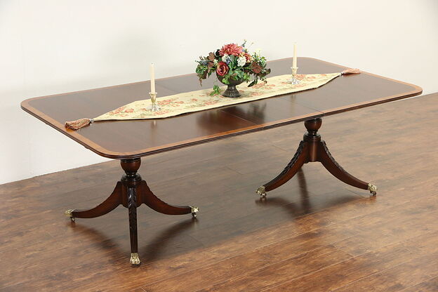 Mahogany Banded Tilt Top 1920's English Dining Table Extends 7'  5" photo