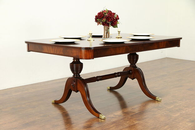 Traditional Mahogany Vintage Dining Table, 2 Leaves, 2 Pedestals #30334 photo