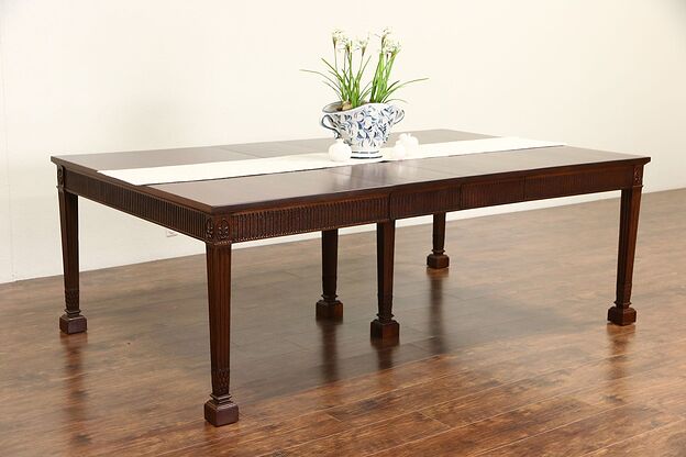 Traditional Georgian Style Mahogany Signed Dining Table, 7 Leaves, Extends 13' photo