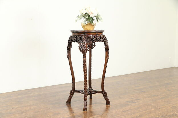 Chinese Antique Rosewood Plant Stand or Sculpture Pedestal, Marble #30905 photo