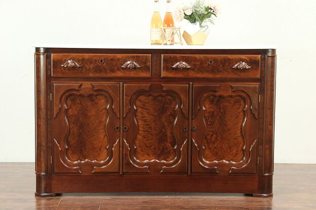Victorian Antique Walnut Sideboard, Server or Buffet, Marble Top #29085 photo