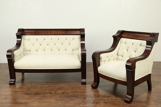 Empire Antique Parlor or Library Set Settee or Loveseat & Chair, Karpen  #30183 photo