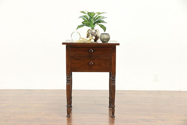Victorian Flame Birch 1850 Antique 2 Drawer Nightstand or End Table #30277 photo